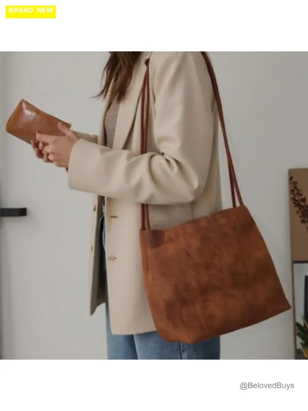 Large Faux Suede Hobo Tote Shoulder Bag